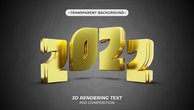 PSD new year 2022 3d rendering gold text