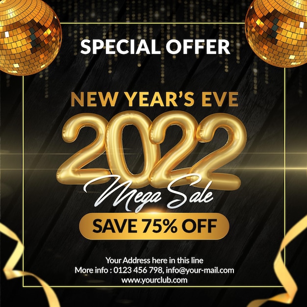 PSD new year 2022 celebration for greeting or products sale promotion