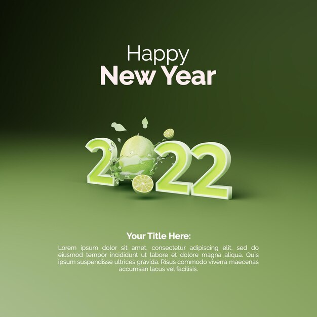 New year 2022 post design with 3d rendering lemon on green background