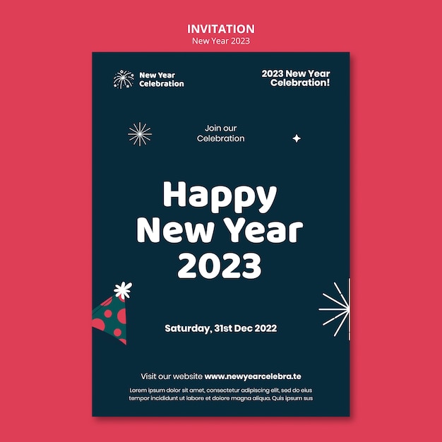PSD modello di invito alla celebrazione del nuovo anno 2023