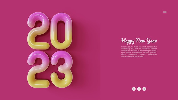 PSD new year 2023 web page template with 3d typography 07