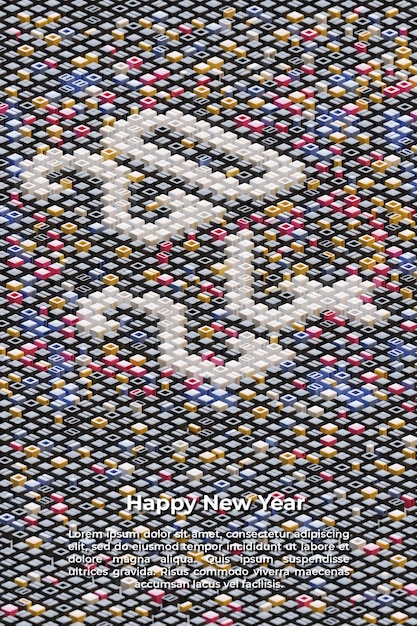 New Year 2024 Background 3D Render Illustration with colourful cube composition