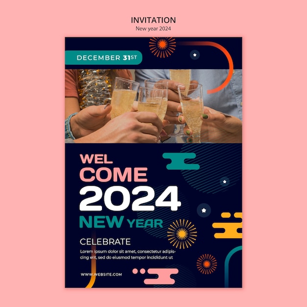 PSD new year 2024 celebration invitation template