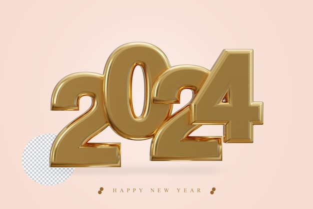 New year 2024 golden 3d rendering text effect