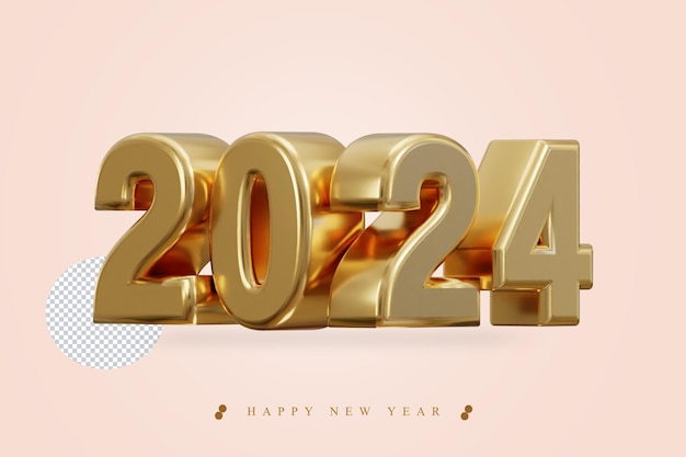 PSD effetto di testo di rendering 3d d'oro per il nuovo anno 2024