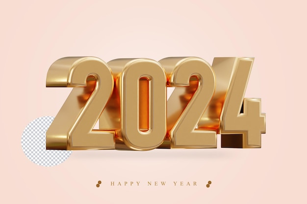 new year 2024 golden 3d rendering text effect