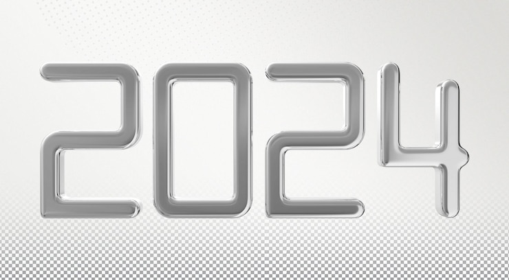PSD new year 2024 number silver 3d render