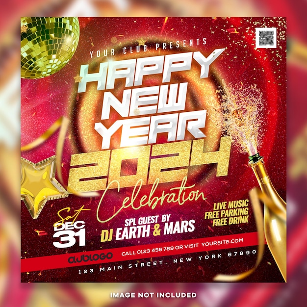 New year 2024 party celebration instagram post design psd