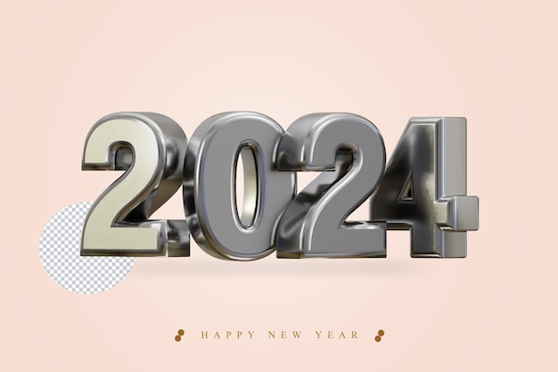 New year 2024 silver 3d rendering text effect