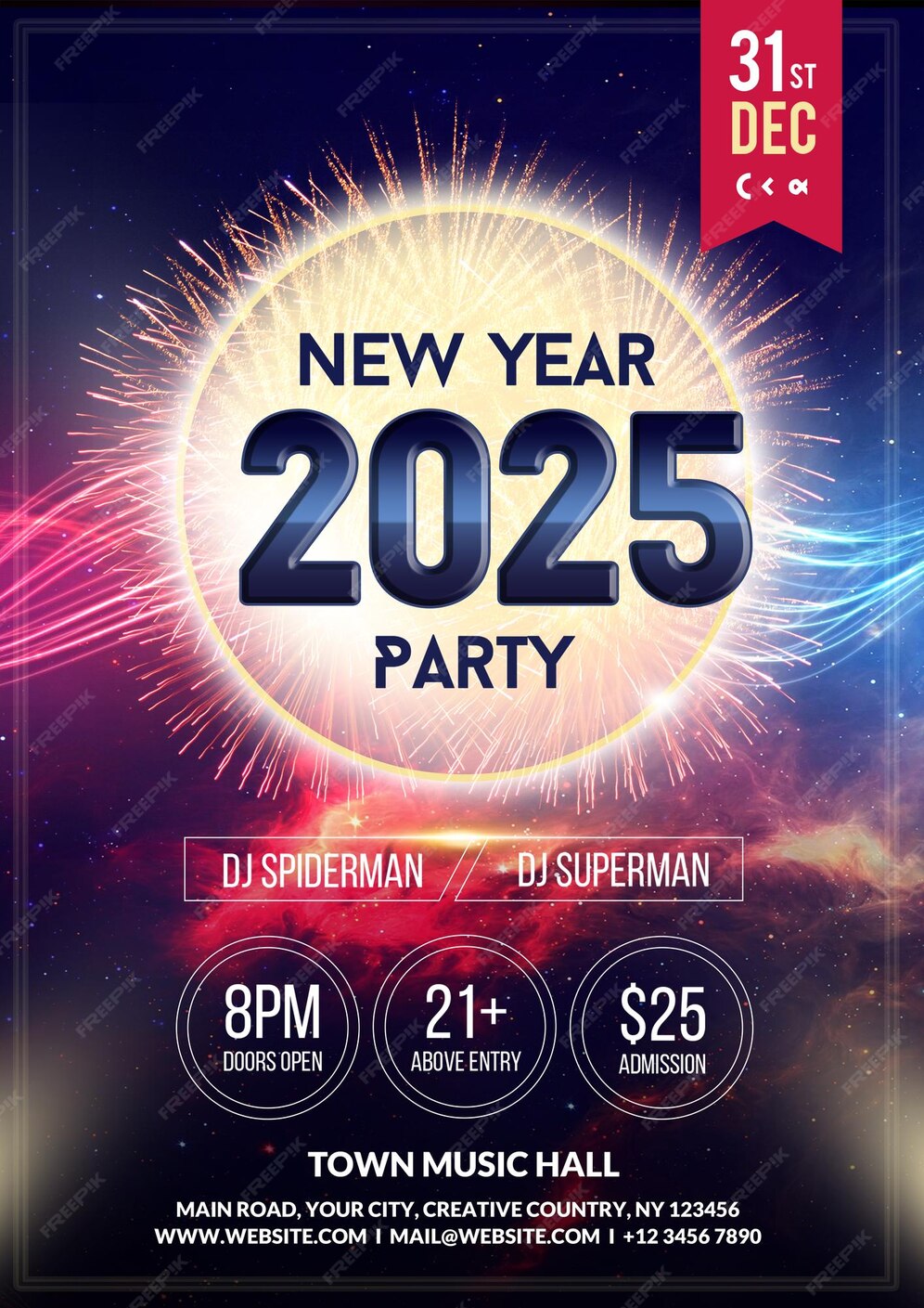 Premium PSD New Year 2025 Party Flyer Template PSD