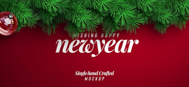 New year background Mockup with Decorative Christmas tree branches for promotion poster or banner