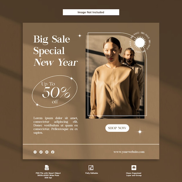 New year big sale fashion elegant brown social media template