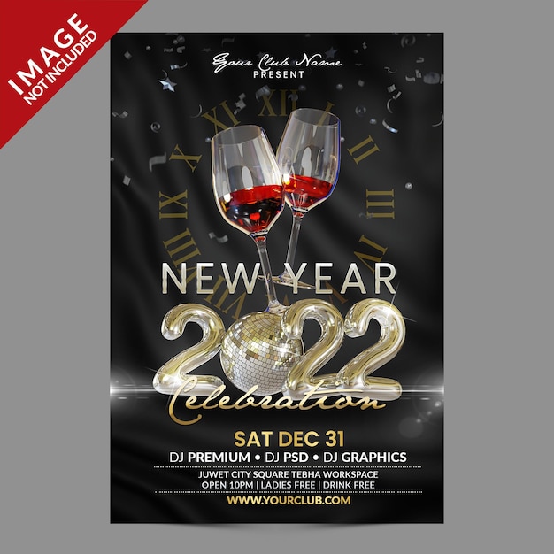 PSD new year celebration 3d rendering composition for event promotion