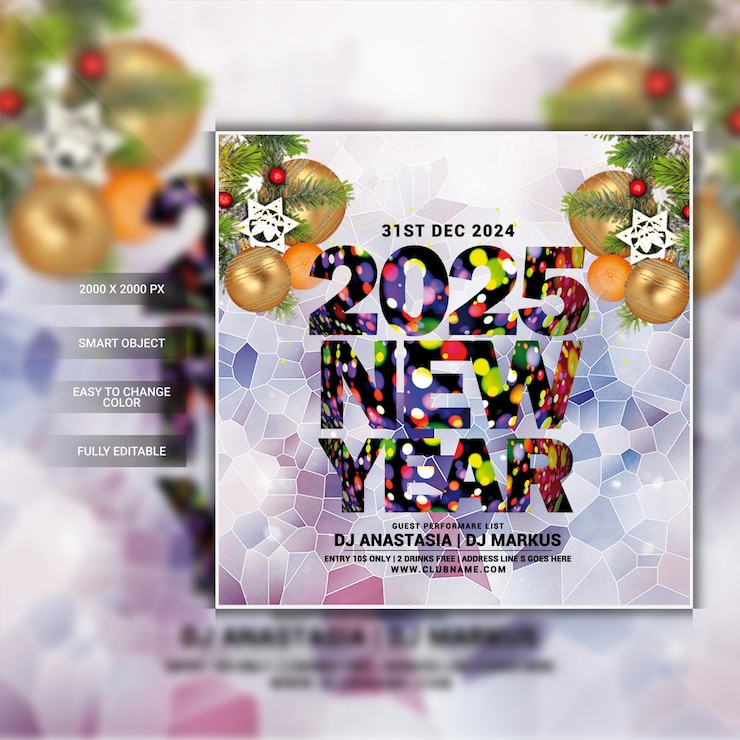 PSD new year celebration party flyer template