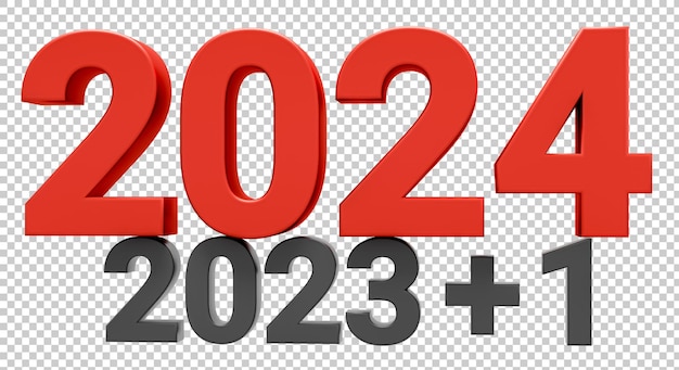 PSD 新年コンセプト - 2023+1と2024を透明なpsd背景に隔離する