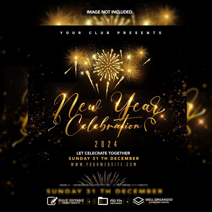 PSD new year concert party celebration flyer social media template psd