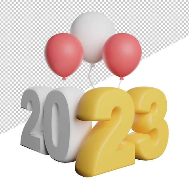 새해 날짜 2023 전면보기 투명 배경에 3d 렌더링 그림