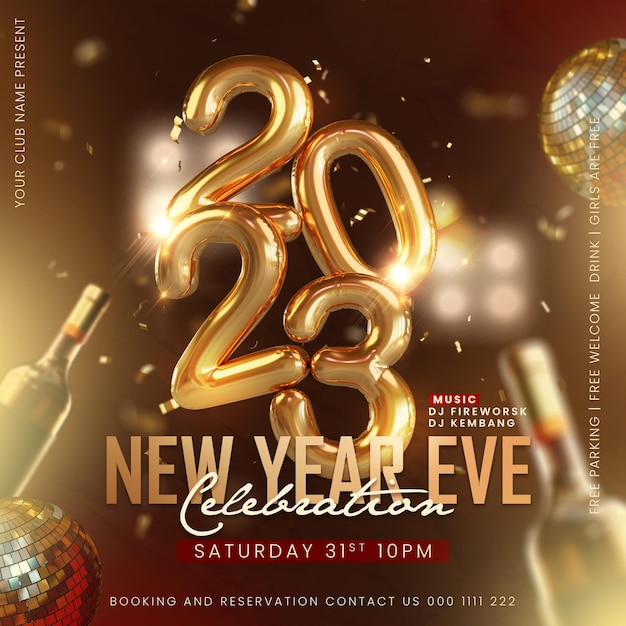 PSD new year eve celebration social media post invitation premium template