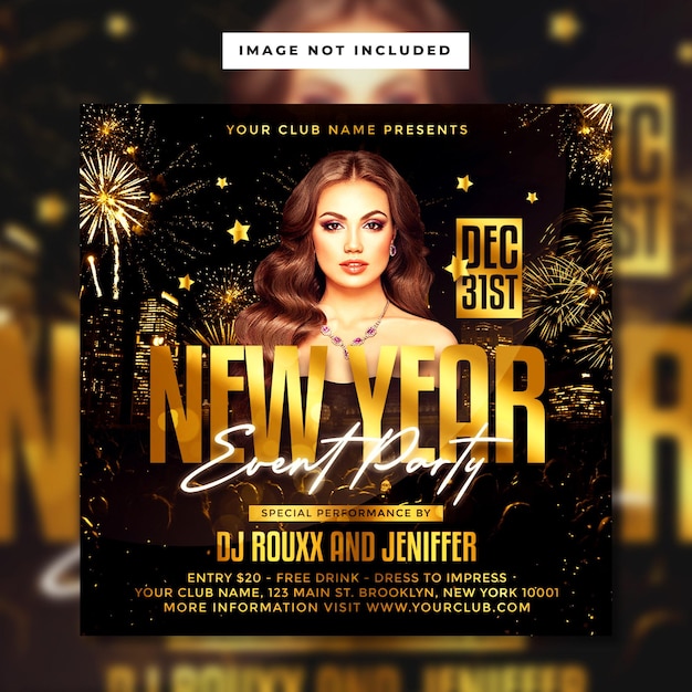 PSD new year event party invitation flyer template