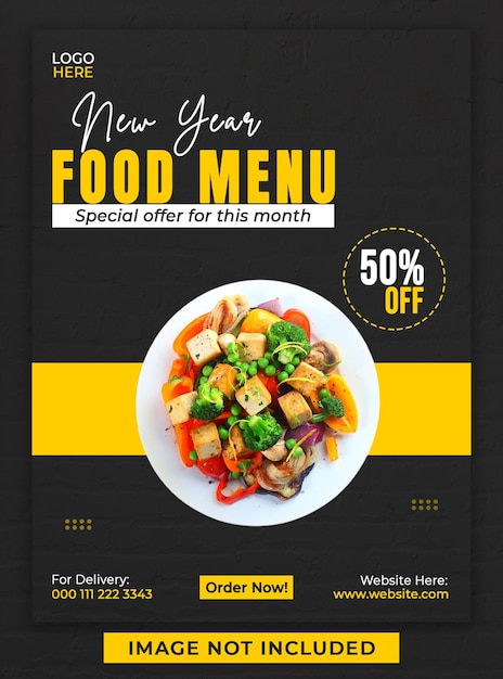 PSD new year food menu poster design