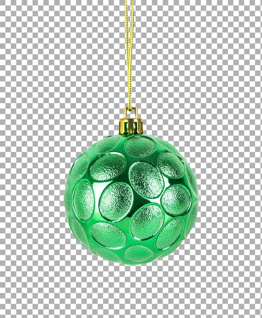 PSD new year green ball hanging on rope isolated