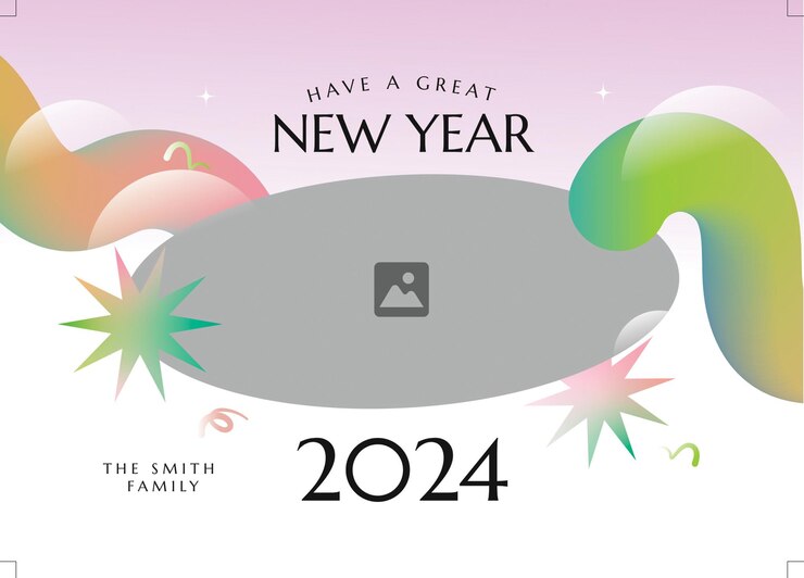 PSD new year greeting postcard front