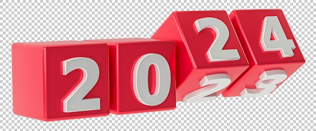 PSD 새해 휴가 컨셉: 2024번호의 큐브가 2023 psd를 대체합니다.