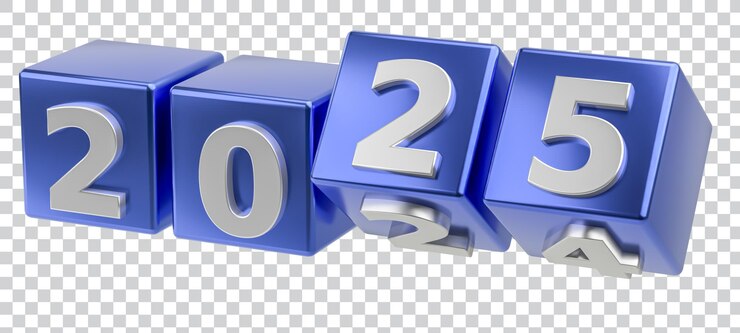 PSD new year holiday concept cubes with number 2025 replace 2024 abstract illustration isolated