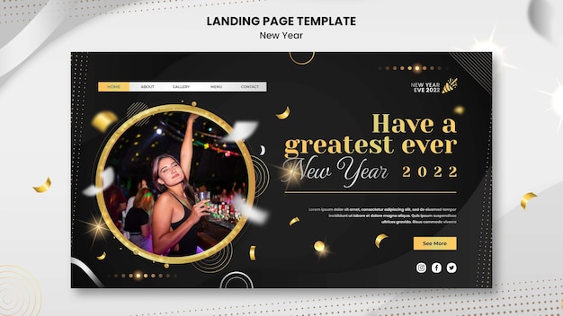 PSD new year landing page template design