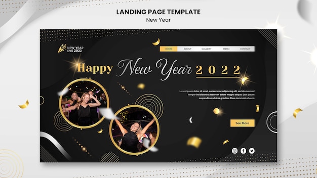 PSD design del modello di pagina di destinazione del nuovo anno