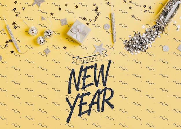 PSD new year lettering with festive decoration