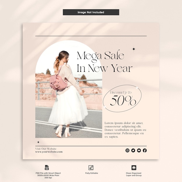 PSD new year mega sale women fashion product minimalist social media template