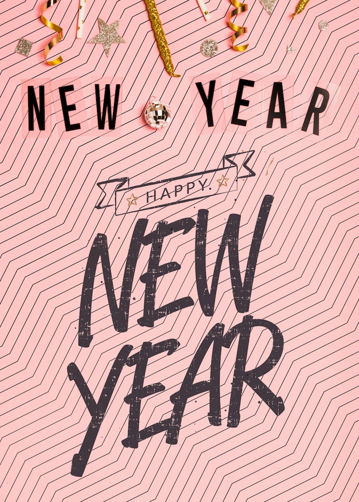 PSD new year minimalist lettering on pink background