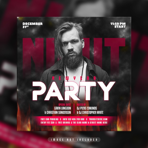 New year music club party flyer social media post and instagram post template