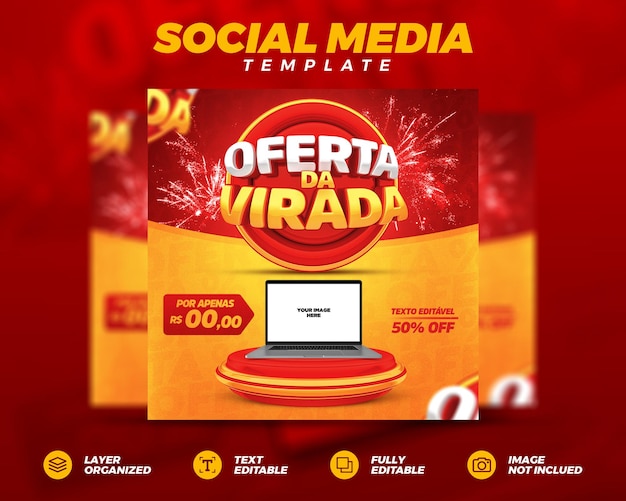 Modello di post sui social media per l'offerta di capodanno