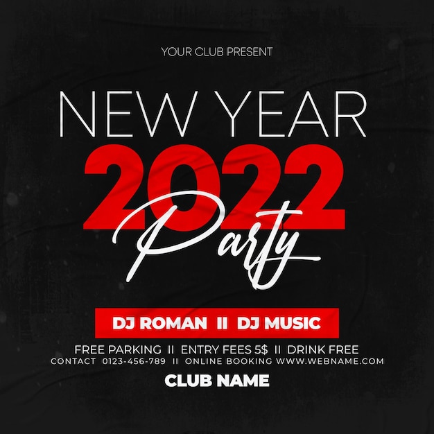 PSD new year party 2022  celebration flyer social media template psd banner