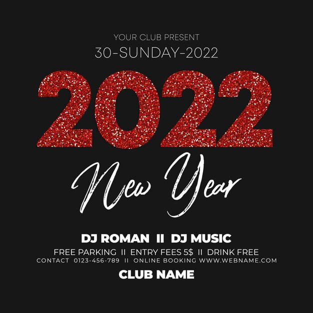 PSD new year party 2022  celebration flyer social media template psd banner