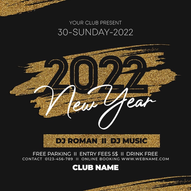 New year party 2022  celebration flyer social media template psd banner