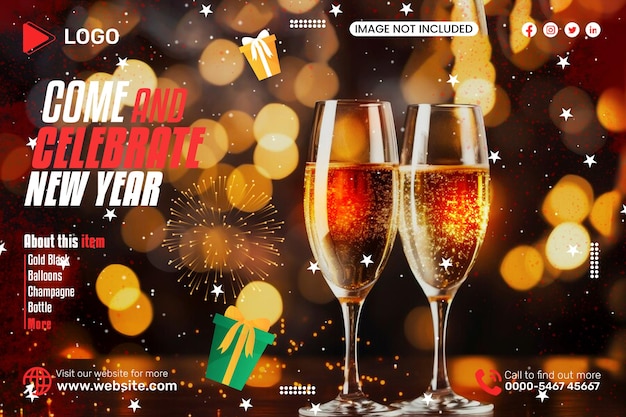 PSD new year party celebration 2024 square social media thumbnail and web banner design template