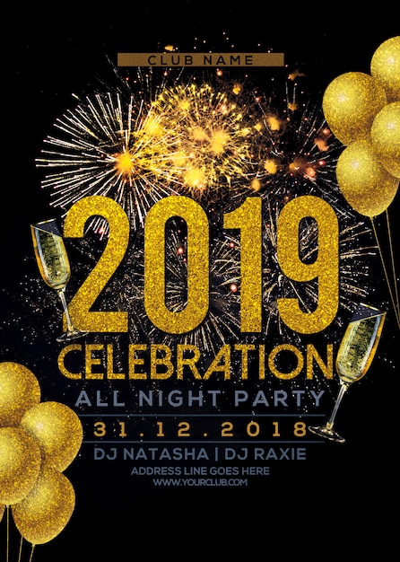 PSD new year party flyer 2019