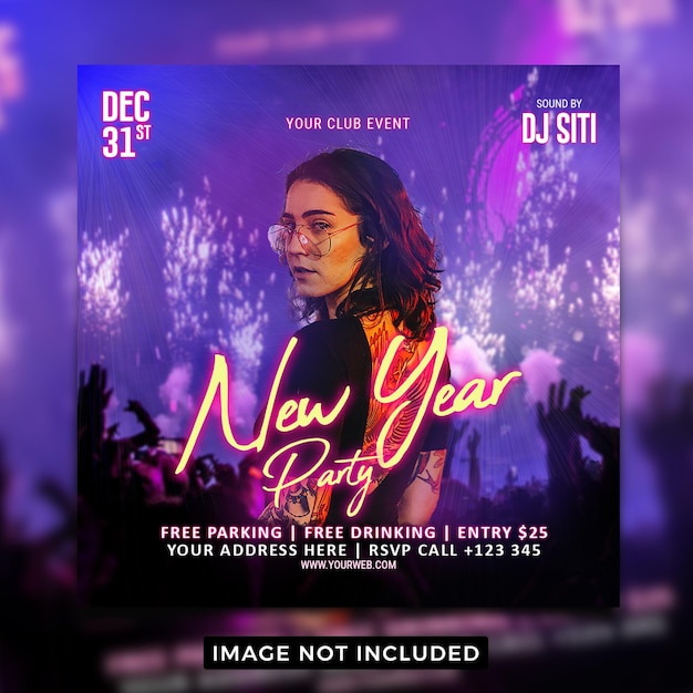 New year party flyer or social media banner template