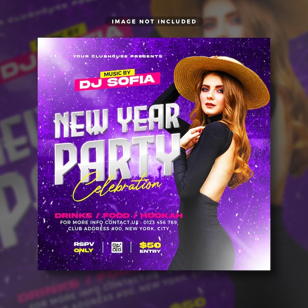 PSD new year party flyer social media post web banner