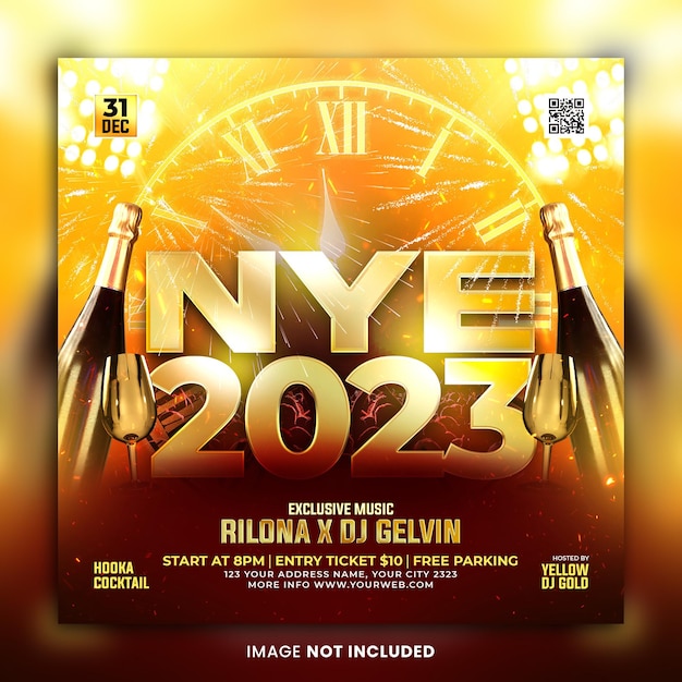 PSD new year party flyer social media template