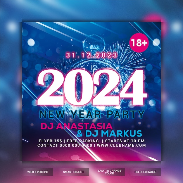 PSD new year party flyer template