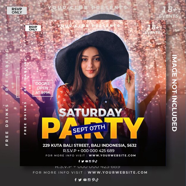 New year party social media post design template