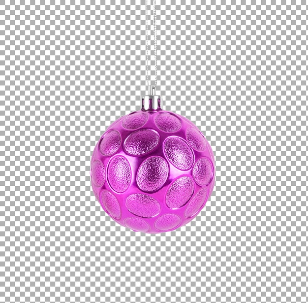 PSD new year pink ball hanging on a rope isolated