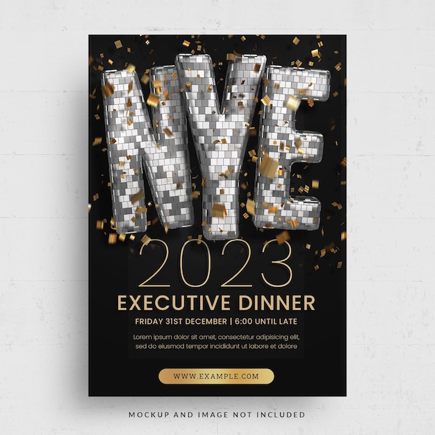 New Year's Eve Event NYE Party with Golden Disco Ball Style Flyer Template in PSD