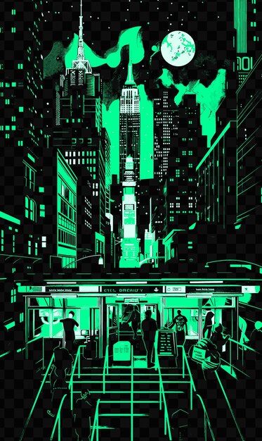PSD new york city with urban street scene and skyscrapers subway psd vector tshirt tattoo ink scape art