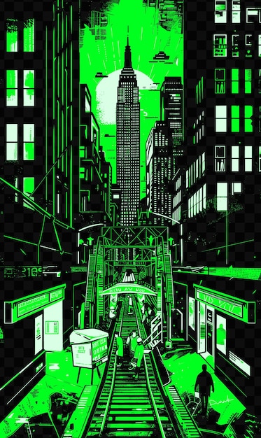 PSD new york city with urban street scene and skyscrapers subway psd vector tshirt tattoo ink scape art