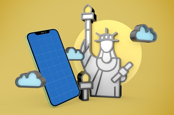 PSD new york and phone mockup